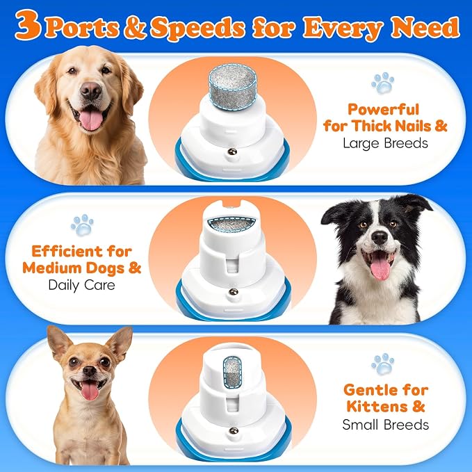 Dog Nail Grinder for Small Medium Large Dogs & Cats, Cordless & Rechargeable, Low Noise Dog Nail Care for Beginners