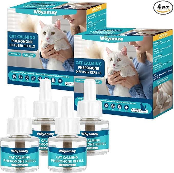 Woyamay Cat Calming Diffuser Refills for Cats Relieve Anxiety & Stress | 4-Month Supply Cat Pheromones Calming Diffuser Refills for Cats, Cat Pheromone Diffuser Refills (Fits All Common Diffuser)