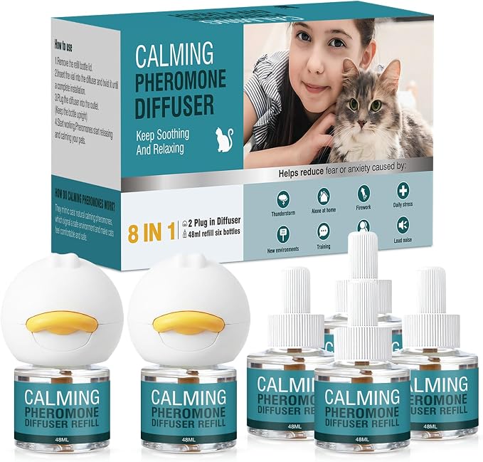 Cat Calming Diffuser 8 in 1 Multicat Pheromone Diffuser Pheromones to Calm Stress and Anxiety Relief Products Plug in Refill Anti Aggression for Cats Spraying No More Stop Cat from Urinating, Blue