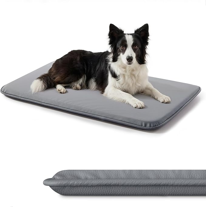 Waterproof Cooling Dog Crate Pad for Large Size Dog Indoor Outdoor | 41×27" Dual‑Sided Washable Dog Bed for Crate, Foam Kennel Sleeping Mat Wipeable, Grey