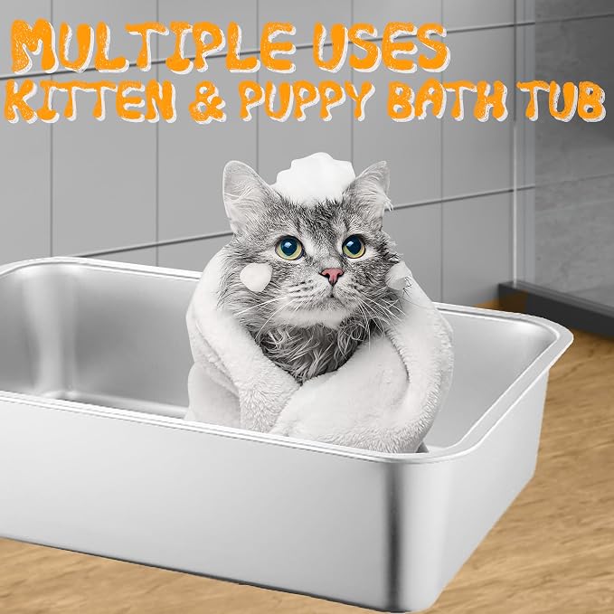 10 Pack Stainless Steel Cat Litter Box, 15.7"×11.8"×4" Metal Litter Pan, Small Litter Box for Little Cats Kittens, Easy Cleaning