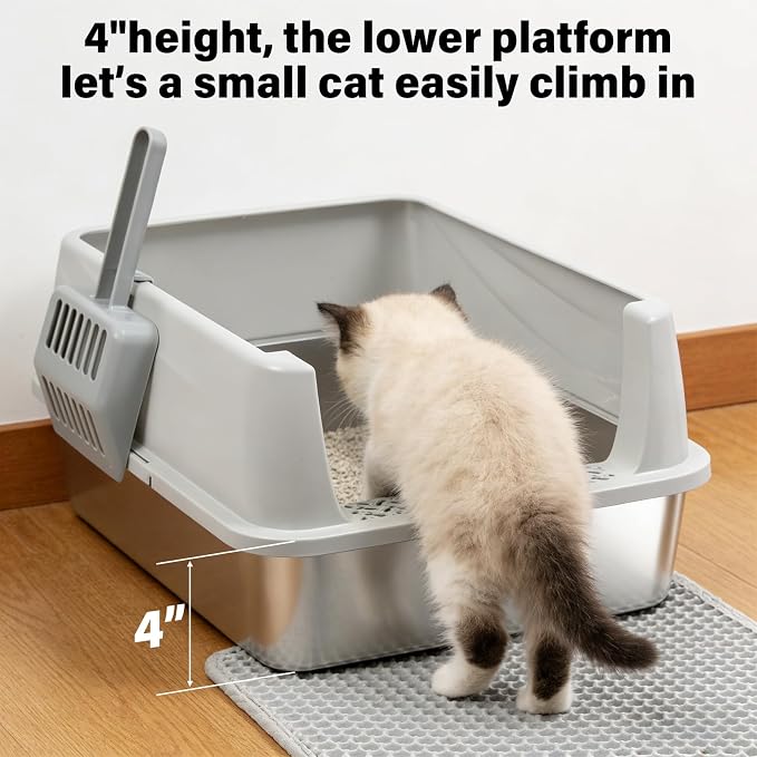 Stainless Steel Litter Box with Lid, Metal Litter Box No Odors,Cat LitterBox for Small to Medium Cats, Non Stick, Easy Cleaning