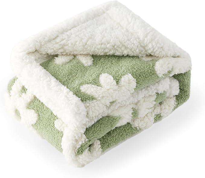 LE SURE Waterproof Dog Blanket for Medium Dogs - Washable Double Sided Dog Blankets with Warm Jacquard Shag and Soft Sherpa Fleece, Pet Cat Blanket for Couch Protection, 3D Textured Cloud, Green