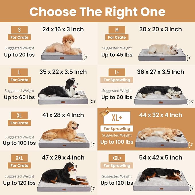 OhGeni Orthopedic Waterproof Dog Bed for Large Dogs, Machine-Washable Removable Cover in Easy-Clean Fabric, Reversible Memory Foam & Easy-Carry Handle, Wider and Larger, 44 inch (Gray)