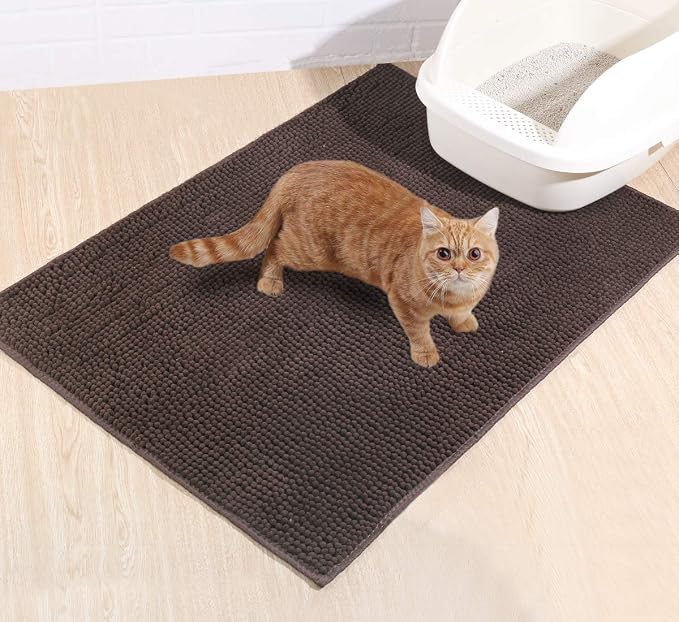 VIVAGLORY Cat Litter Mat Softgrip Litter Trapping Mat, 35"× 25", Brown | Litterbox Rug Box Catcher for Indoor & Floor, Easy Clean Washable Less-Mess Waterproof for Cat