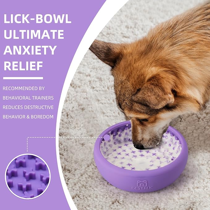 Dog Lick Bowl, Bestalk Anxiety Relief Lick Mat for Dogs, Non-Slip Freeze Licking Bowl Enrichment Puzzle Feeder for Distraction, BPA Free Silicone, Dishwasher Safe(Purple,L)