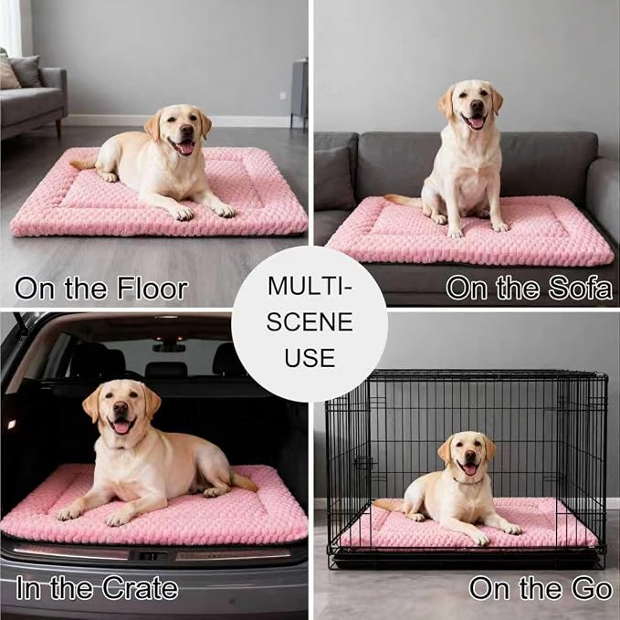 Dog Bed Mat, Reversible Dog Crate Pad - Washable Kennel Mat with Soft Support Foam, Flat Kennel Pad for Dogs & Cats, Double Pet Bed Perfect for Cage (Pink, 35" L x 23" W x 0.8" Th)