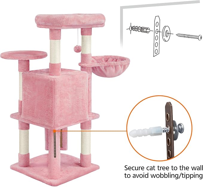 Topeakmart 42in Cat Tree Tower for Indoor Cats, Cat Condo with Perch & Hammock, Activity Center, Multi-Level Cat Furniture with Scratching Posts, Cat House, Pink