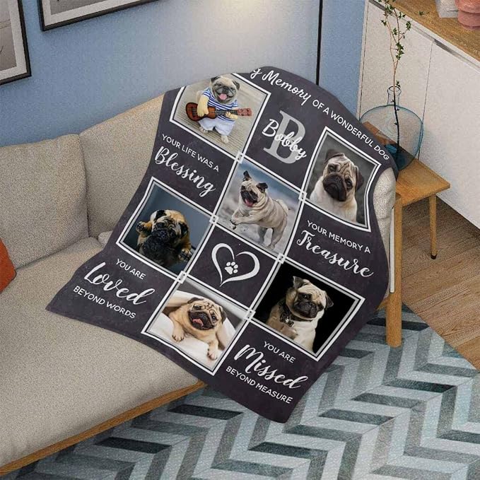 Personalized Pet Photo Blanket in Loving Memory of A Wonderful Dog Custom Loss of Dog Memorial Fleece Blankets Ultra-Soft Micro Throw Blanket Gift for Kids Grieving Pet Owner 30X40 Inch