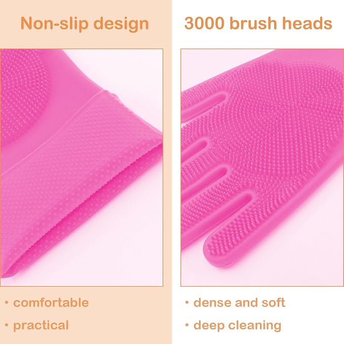 Silicone Pet Grooming Gloves Dog Washing Gloves for Bathing Massaging | 3,000 Soft Bristles, Non-slip & Extended Sleeves, Heat Resistant & Dishwasher Safe, For Cats and Dogs, Home/Car Cleaning