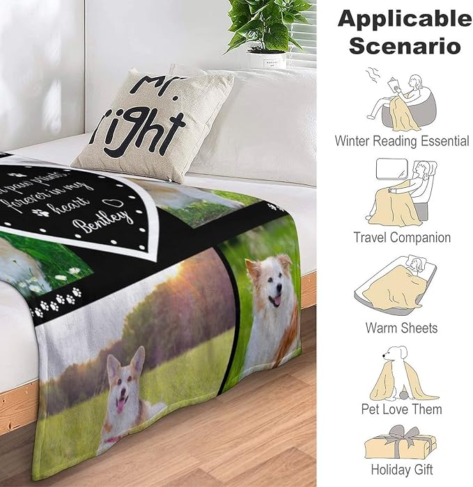 Artsadd Personalized Blanket with Picture in Memory of Dog Custom Photo Blanket Memorial Pet Loss Sympathy Gift