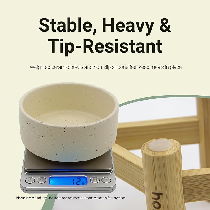 Elevated Dog Bowl & Cat Dish 27oz – Raised Ceramic Pet Food and Water Bowls with Bamboo Stand, Feeding Station for Small & Medium Pets, Prevents Neck Strain – Durable, Premium Quality by Homish