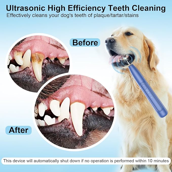 Ultrasonic Dog Plaque Remover Tool, 3 Modes Plaque and Tartar Remover for Dogs, Low Noise Sonic Dog Tartar Remover Dogs Plaque Remover with Toothbrush 2 Cleaning Head for Pet Dental Care, Blue