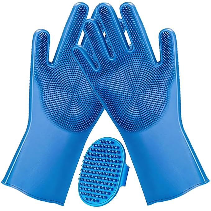3PCS Dog Bath Brush Set | Dog Washing Gloves with Shampoo Brush, Dog Scrubber with Adjustable Handle, Pet Shower Brush for Bath, Massage and Grooming