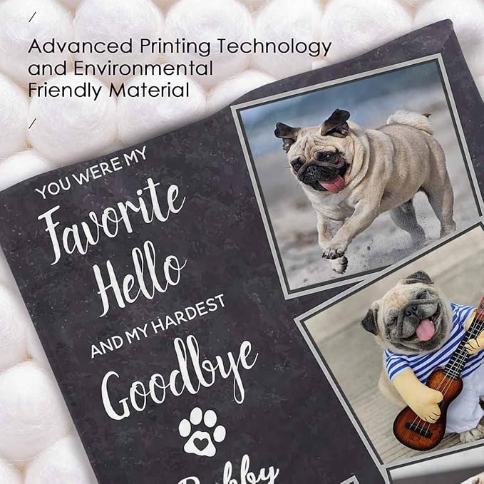 InterestPrint Personalized Memorial Blanket You were My Favorite Hello and My Hardest Goodbye Customized Loss of Pet Dog Photo Fleece Throw Blankets Warm Bereavement Gift for Dog Mom 60X80 Inch