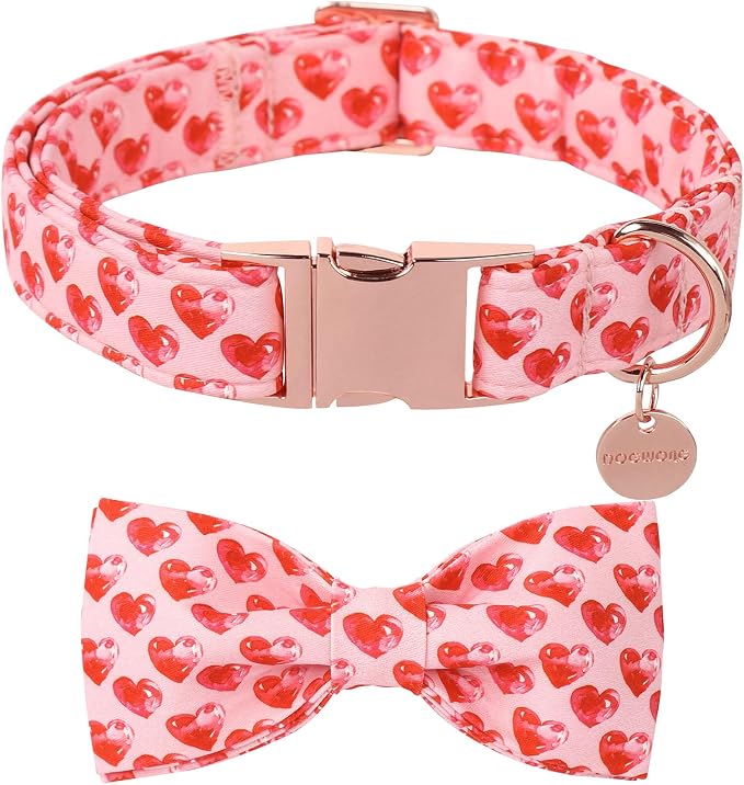 DOGWONG Valentine's Dog Collar with Bow - Cute Heart Bowtie Dog Collars, Adjustable Valentine Red Heart Pet Collars Design Dog Collar with Quick Release Buckle for Puppy Girl Boy Female Dogs