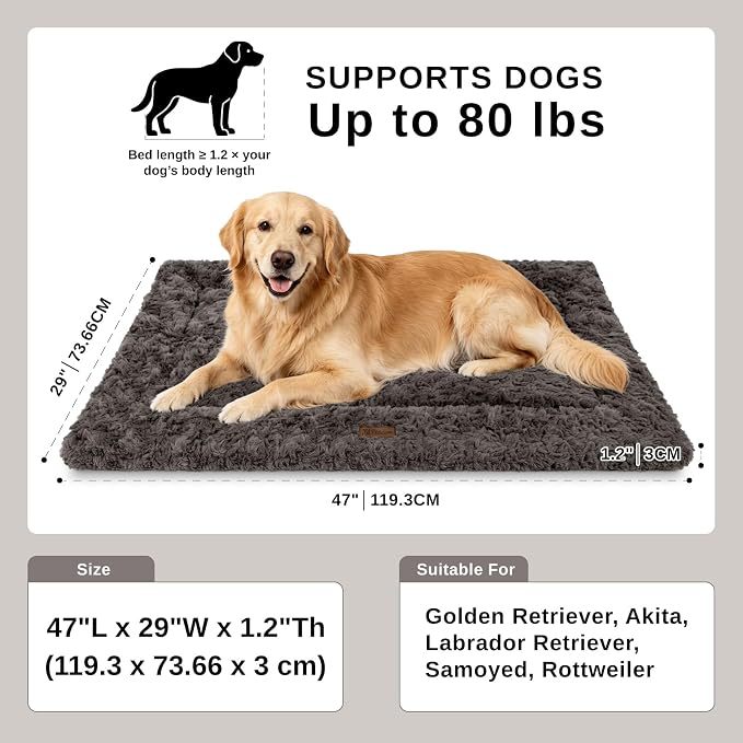Reversible Dog Crate Mat for X-Large Dogs,Oxford & Fleece,47"x29",Dark Gray | 1.2" Fill Preserves Crate Height,Fleece Cozy,Wipes Clean,Splash-Proof,Machine Washable, Folds Flat For 30" Wire Crate & Go