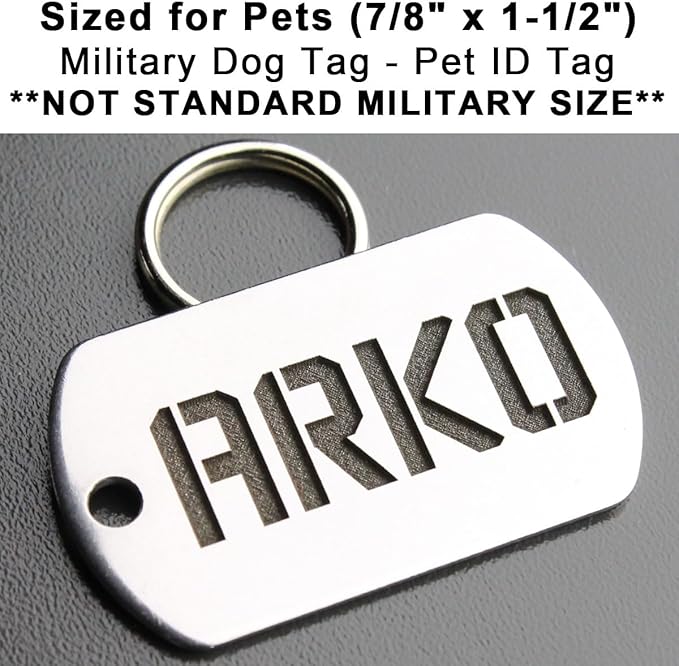 DEEP Custom Stainless Steel Pet ID Tags Front and Back Engraved Dog Tags Personalized for Dogs and Cats (Military Dog TAG 7/8" x1-1/2)