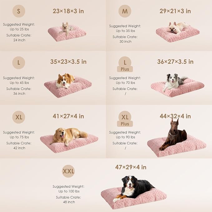 EHEYCIGA Washable XL Dog Bed for Crate 41x27 Inch, Kennel Pad for Extra Large Dogs Up to 65 lbs, Plush and Comfy Pet Sleeping Mat, Pink