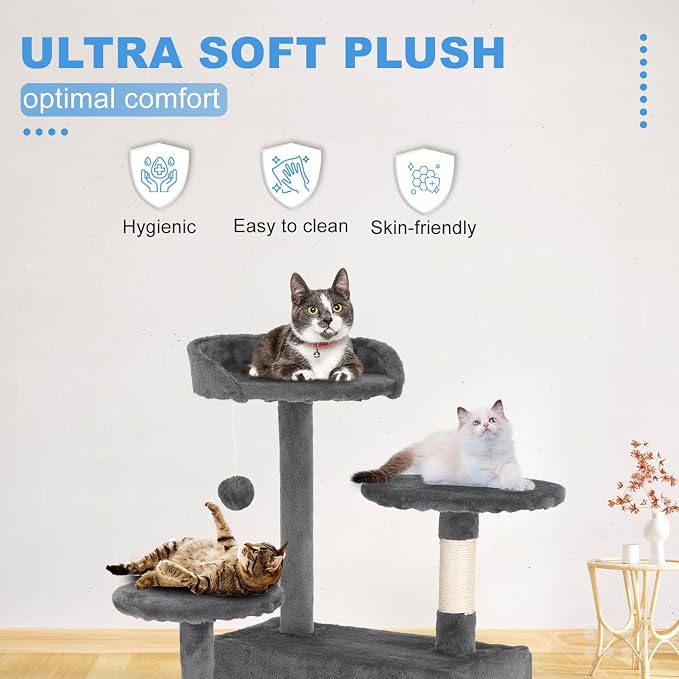 FDW | 54" Cat Tree Tower | Light Gray | Multi-Level Indoor Activity Center | with Sisal Scratching Posts, Condos, Plush Perches, Hanging Cat Toys | Sturdy, Easy to Assemble | for Kittens & Adult Cats