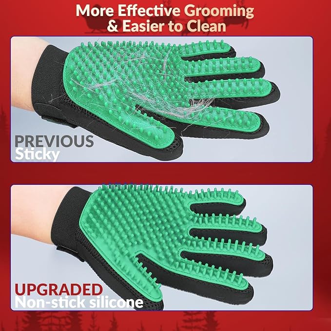 Pet Hair Removal Glove with 255 Silicone Tips for Dogs & Cats, Right Green | 2-in-1 Deshedding & Massage Mitt, 5-Finger Flexible Design, for Bathing & Grooming, Safe for Long/Short/Curly Hair Pets