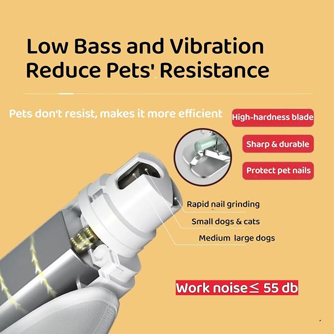 Quiet 2 in 1 Dog Nail Clippers & Cat Claw Trimmers,USB Rechargeable Claw Clippers for Small Medium Dogs and Cats,Cordless Safe Guard Nail Grinder with LED Lights White