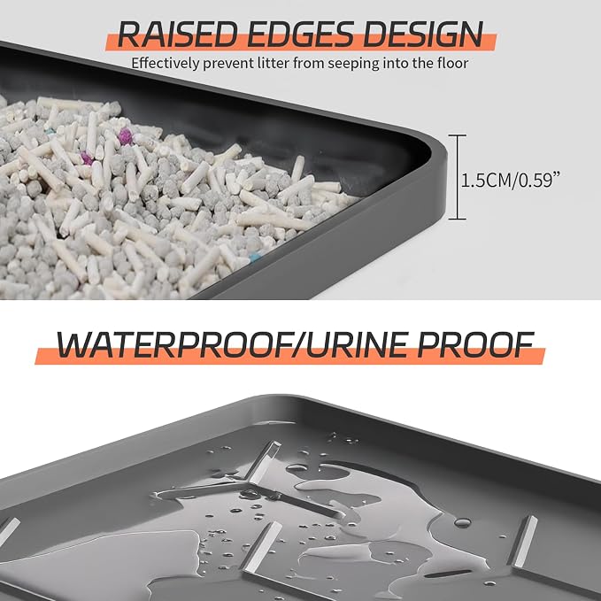 Bulkniu Silicone Cat Litter Mat, 28"X40", Raised Edge Waterproof, Dark Grey | Litter Trapping & Recycling, Easy to Clean, Non-Slip, Durable Safe & Odorless, Paw Friendly