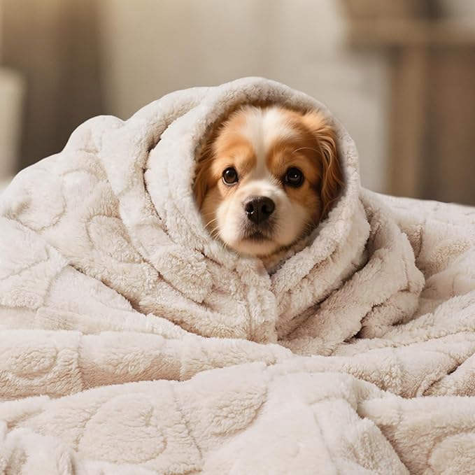Luciphia Waterproof Dog Blanket for Medium Large Dogs Washable Bed Couch Protector Soft Fluffy 3D Heart Jacquard Pet Blanket with Sherpa Fleece Cozy Calming Throw Blankets, Beige 65x57 inch