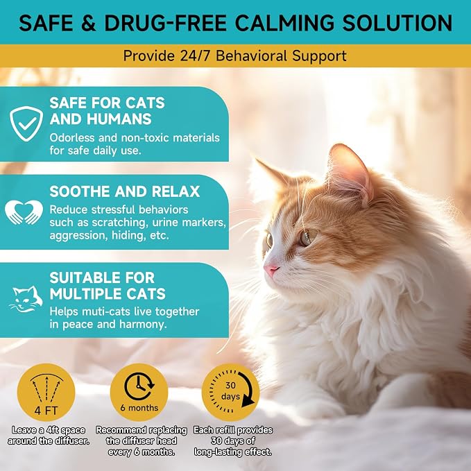 Woyamay Cat Calming Diffuser Refills for Cats Relieve Anxiety & Stress | 4-Month Supply Cat Pheromones Calming Diffuser Refills for Cats, Cat Pheromone Diffuser Refills (Fits All Common Diffuser)
