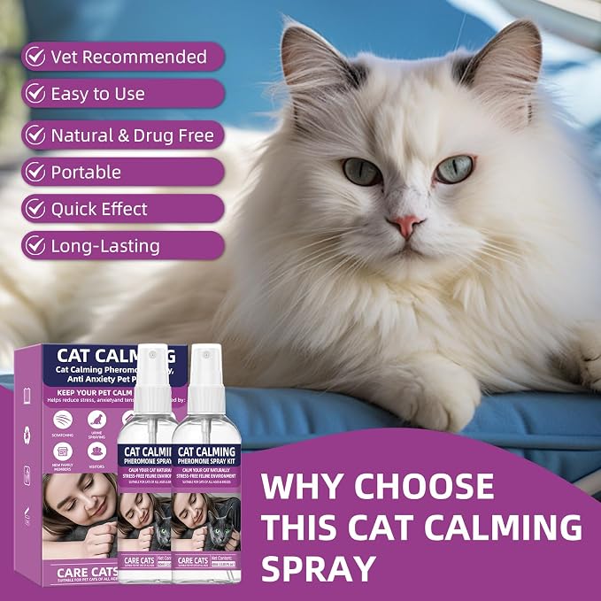 Cat Calming Pheromone Spray Kit Feline Calm Pheromones Vet Recommended Drug-Free Anxiety Relief for Multi-Cat Homes,Stops Scratching & Urine Marking,60-Day (120ML)