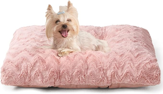 EHEYCIGA Washable Small Dog Bed for Crate 23x18 Inch, Kennel Pad for Puppy Up to 25 lbs, Plush and Comfy Pet Sleeping Mat, Pink