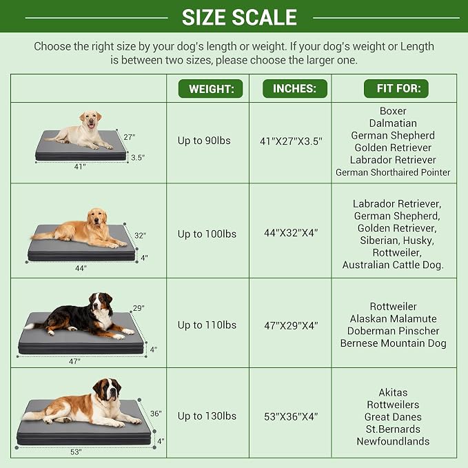 Vonabem Outdoor Waterproof Dog Bed Washable, Extra Large XL Pet beds 44 inch,Wipeable Leather Anti-Slip Kennel Pads with Removable Cover Reversible, 44"x32" Grey
