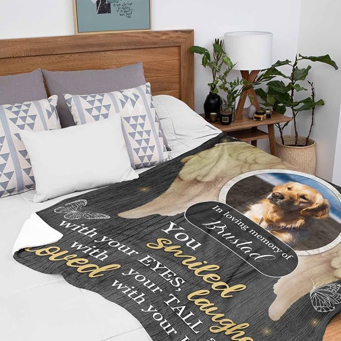 InterestPrint Personalized Pet Memorial Blanket Angle Wings in Loving Memory Blanket Custom Loss of Dog Memorial Fleece Blankets Memory Throw Blanket Gift for Grieving Pet Owner 60X80 Inch