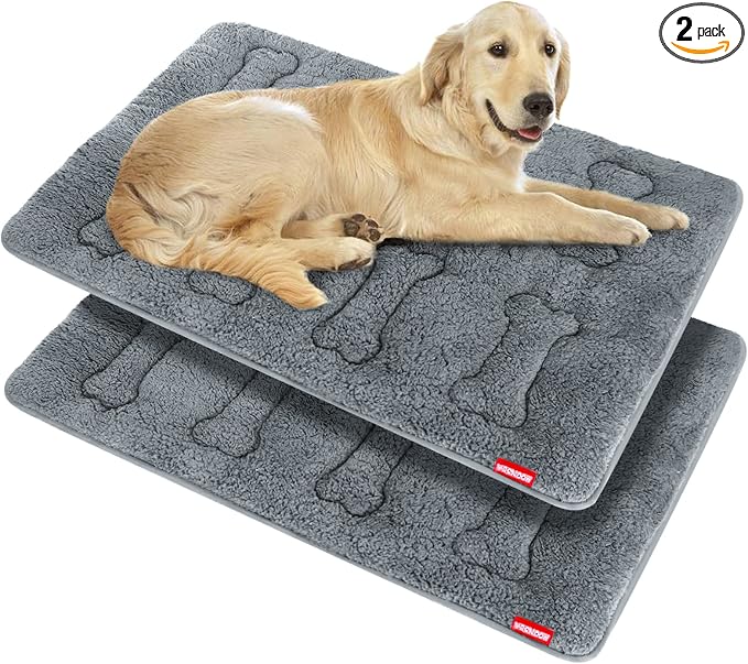Dog Bed Crate Mat(42" X 28") 2 Pack, Soft Plush Dog Bed Pad | Machine Washable Crate Pad, Dog Sleeping Mat with Anti Slip Bottom, Grey
