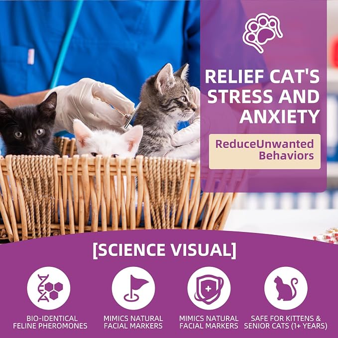 Cat Calming Pheromone Spray Kit Feline Calm Pheromones Vet Recommended Drug-Free Anxiety Relief for Multi-Cat Homes,Stops Scratching & Urine Marking,60-Day (120ML)