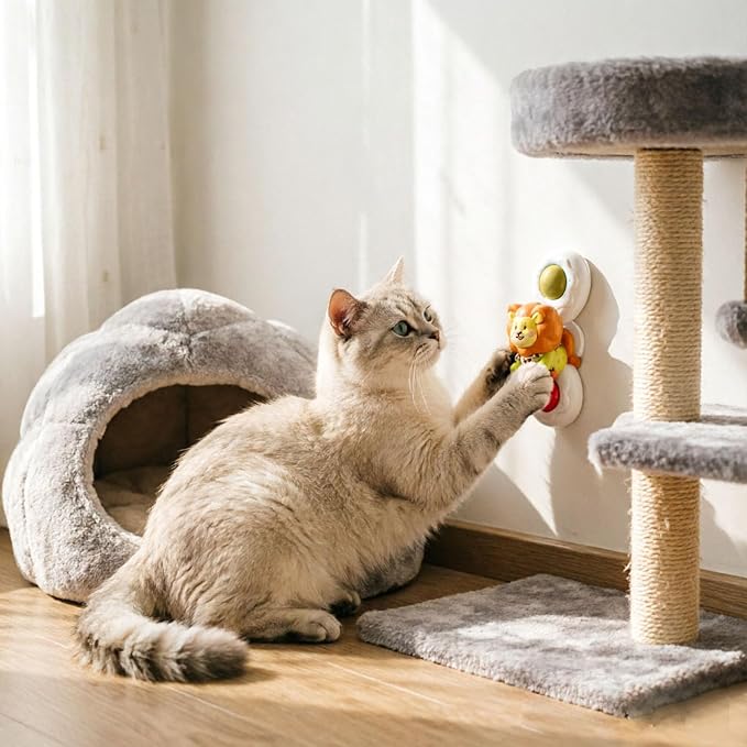 3PCS Suction Cup Cat Toy, Window Perch Companion Interactive Play Toy | 360° Spin Stick Anywhere for Indoor Cats