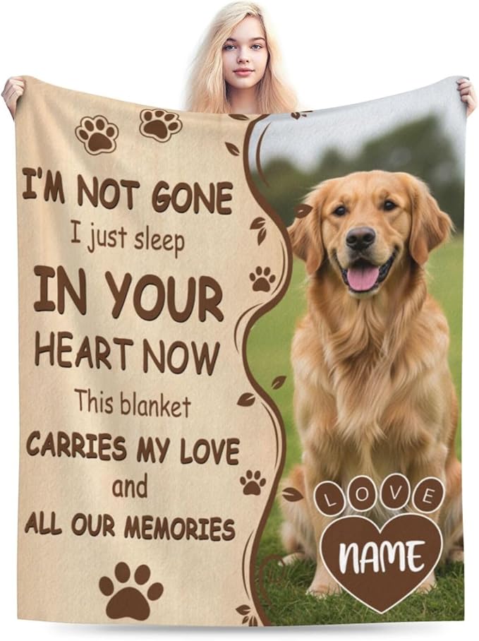 Nxwdwqa Personalized Dog Blanket Throws with Photos, Custom Pet Name Blanket, Dog Gifts for Pet Lovers, Customized Puppy Blanket for Adult Kid Birthday Christmas Fathers Mothers Valentines Gift