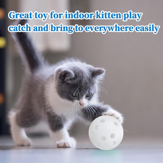 Low Noise No Bells Cat Ball Toy, 12Pcs White Plastic Golf Balls with Holes, Funny Interactive Cat Toys for Bored Indoor Cats,Cute Kitten Kitty Toys(1.65")