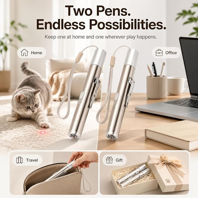 LBingbrother 2 Pack Cat Toys, USB Rechargeable Kitten Toy, 3 Light Modes, Portable Interactive Pet Dog Cat Mouse Toy for Fun Chase Play Exercise | Interactive Cat Toy, USB Rechargeable, Portable, 2-Pack, Indoor Exercise, Metal Body, 3 Light Modes