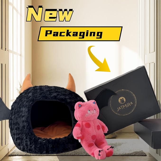 Funny Cat Bed Halloween Large Cat Cave Nest Warm Cute Kitten Bed Mattress Cartoon Ultra Soft Plush Removable Cushion