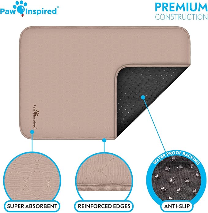 Paw Inspired Washable Crate Liners for Dogs, 35x22 Inch, 2 Pack | Fits 36 Inch Kennels, Leakproof, Non-Slip Pee Pads, Reusable Puppy Pads for Potty Training, Whelping, Waterproof Pet Mat
