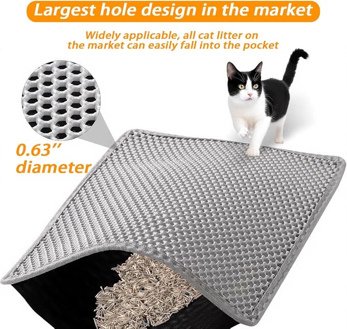 Large Cat Litter Mat, 46x28 Inches Extra Large Double Layer Honeycomb Cat Litter Trapping Mat, Non Slip Waterproof Urine Proof Mat, Scratch Resistant Durable Litter Rug