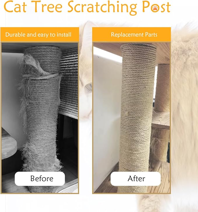4 Pcs Cat Scratching Post Replacement for Indoor 15.7 x 3.1 Inches Cats Tree Replacement Parts Natural Jute Pole Part Cat Scratch Posts Refill with M8 Screws Spare Cat Furniture Accessories