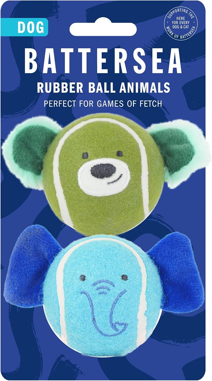 Rosewood Battersea Rubber Ball Animals, Dog Toys,Blue, Green,6.5 x 11 x 6.5 cm; 100 Grams