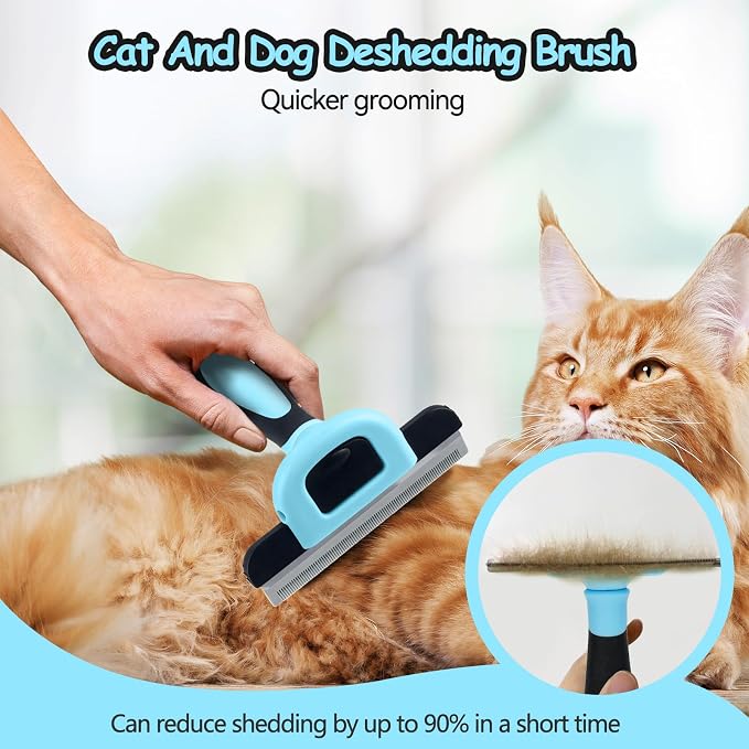 Deshedding Brush for Cats Short Hair Dogs - Undercoat Rake Reduces Shedding | Professional Pet Grooming Tool & Effective Deshedding Tools Short Hair Deshedding Brush to Reduce Shedding by 95%