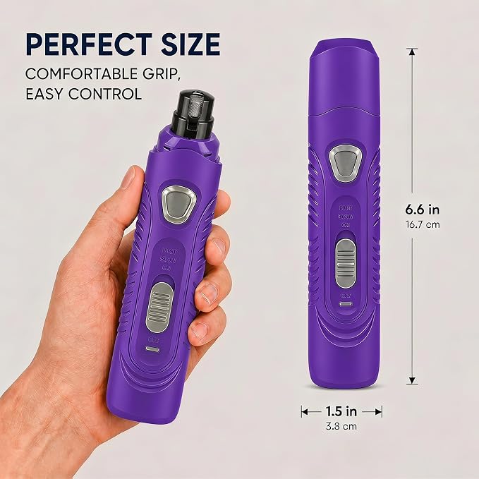 Pet Nail Grinder for Dogs and Cats, 2-Speed Electric Dog Nail Trimmer, Extral Steel Pet Nail Clipper, Rechargeable 2000mAh Nail Grinder for Small Medium Large Dogs with 2 LED Lights, Purple