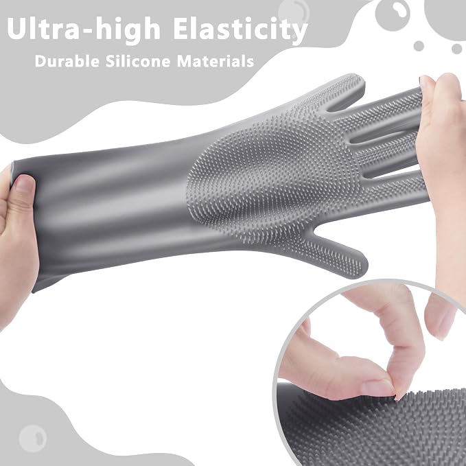 Pet Grooming Gloves—Dog Washing Gloves with High-Density Teeth | Dog Bath Scrubber with Enhanced Five Finger Design, Silicone Gloves for Dogs and Cats Bathing, Massage (Gray)