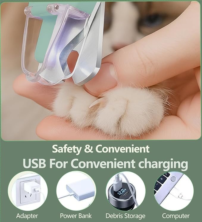 2-in-1 Dog Nail Grinder & Clippers with Dual LED Lights, Electric Pet Nail Trimmer with Safety Guard, USB-C Rechargeable Grooming Tool for Cats and Dogs of All Sizes Green