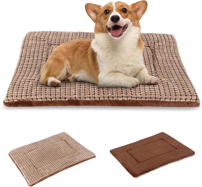 BVAGSS Dog Bed Mat,Reversible Crate Pad, Memory Foam Beds, Soft Warm Pet Cushion for Small Medium Dogs, Washable Pet Sleeping Mattress Kennel Bed Pad XH079 (30''x20''x1.6'',Brown)