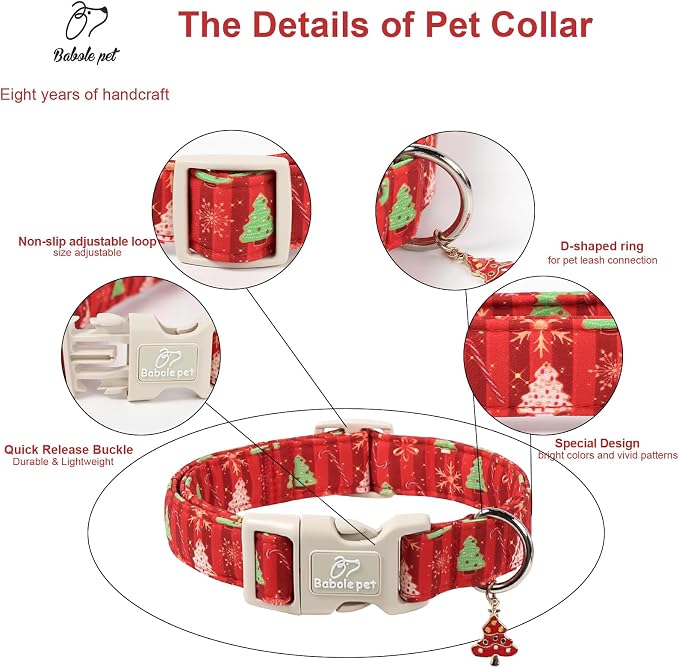 Christmas Dog Collar - Cute Red Christmas Tree Festive Puppy Collar with Safety Buckle, Soft Adjustable Holiday Dog Collars for Small Medium Large Dogs XL